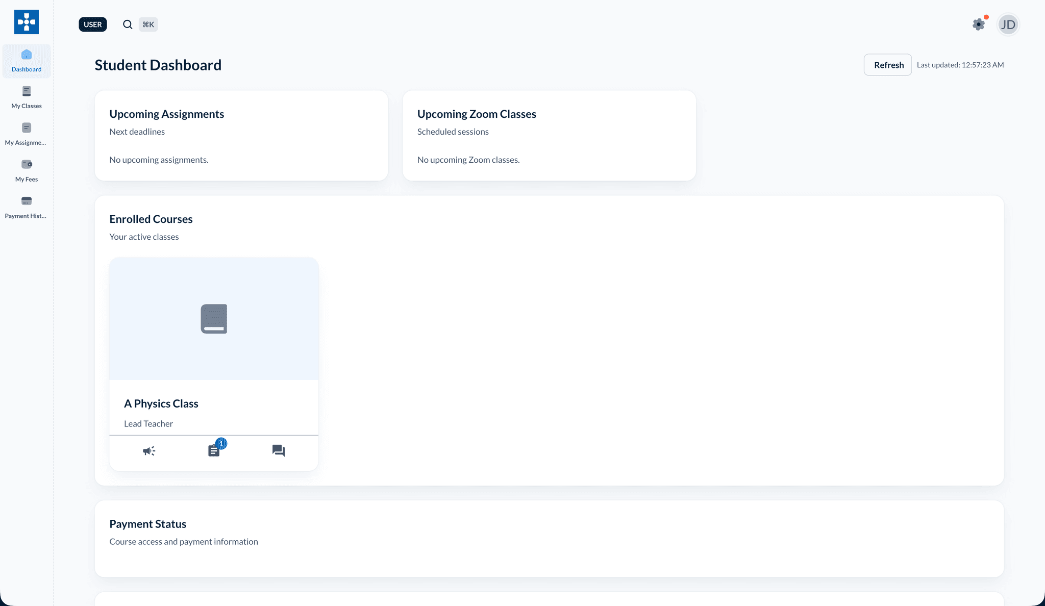 Student dashboard overview