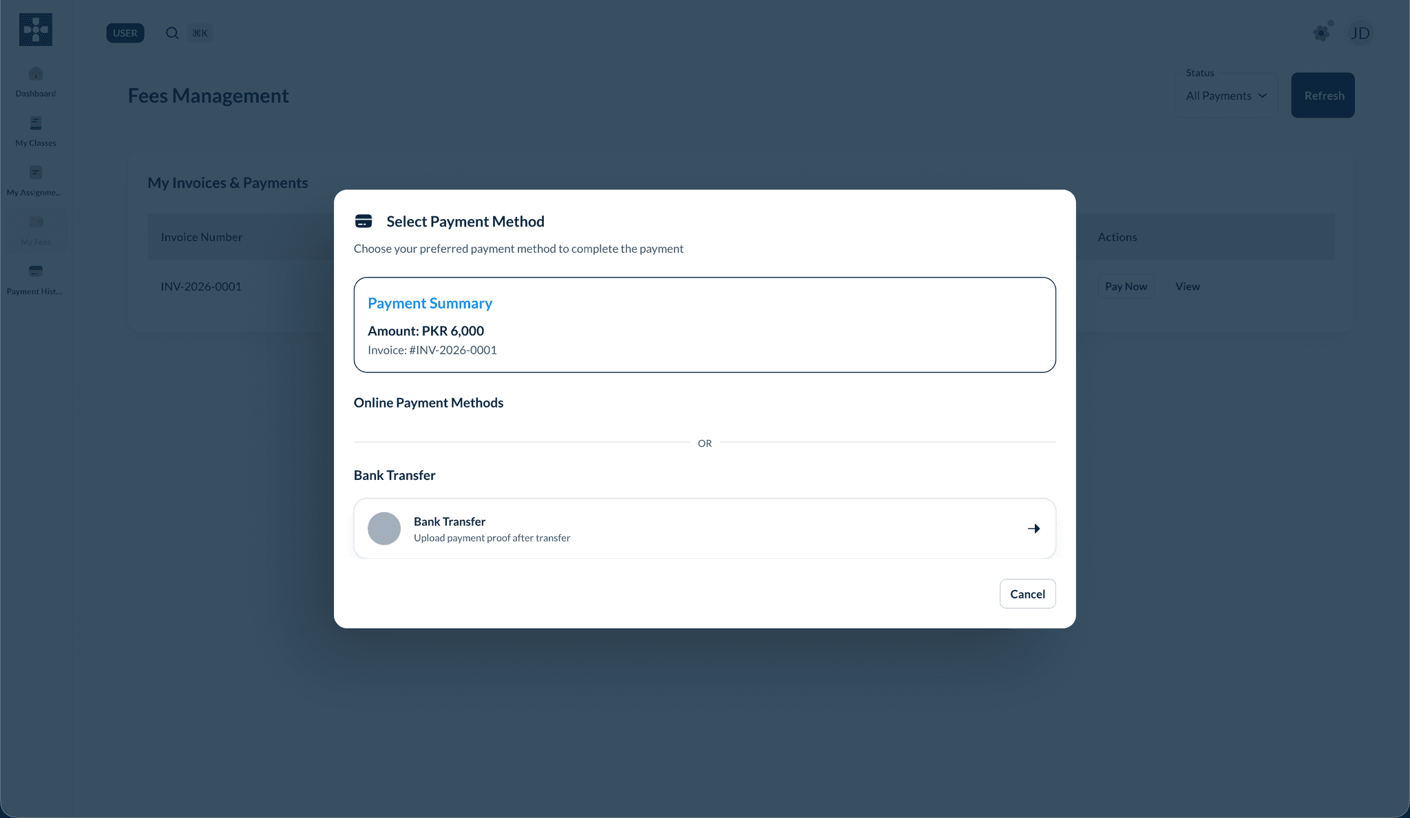 Select payment method