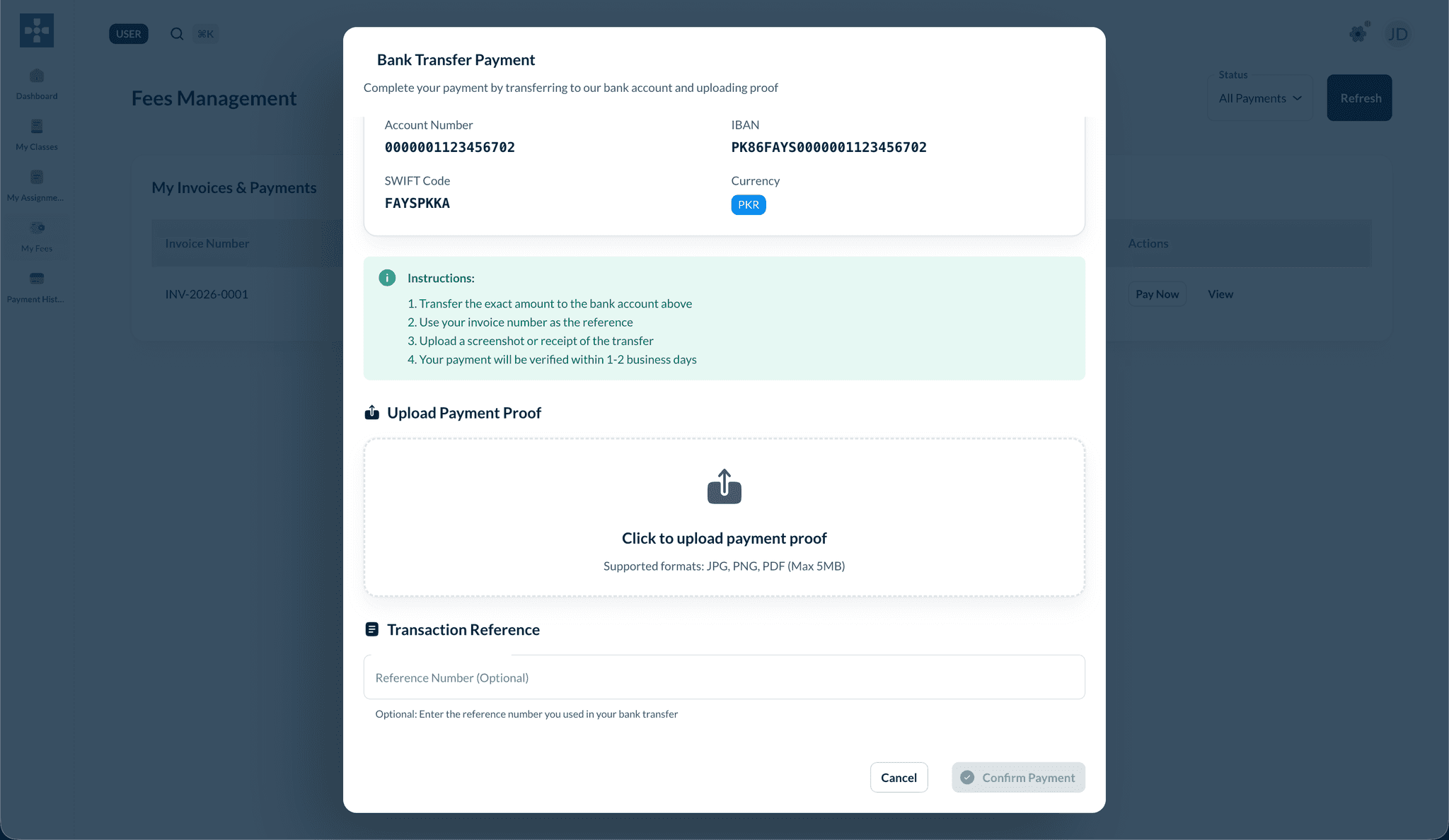 Upload payment proof