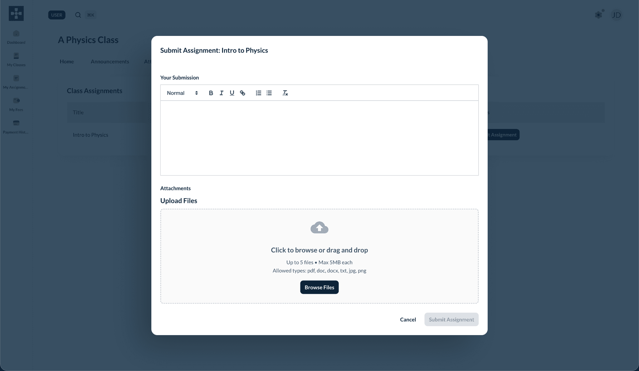 Submit Assignment form